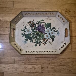 Floral Metal Serving Tray 20 Inches